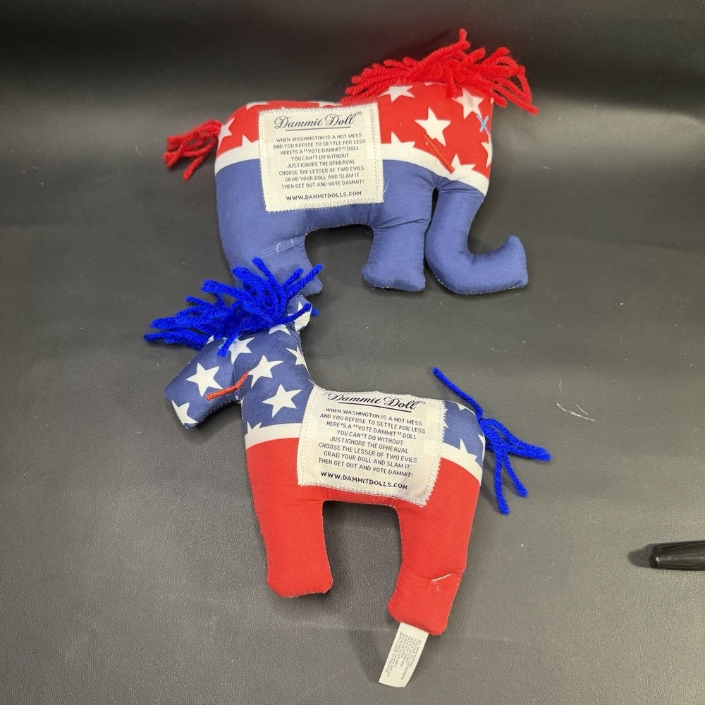 Dammit Doll Republican Elephant Democratic Donkey Plush Politics Voting Gag Gift
